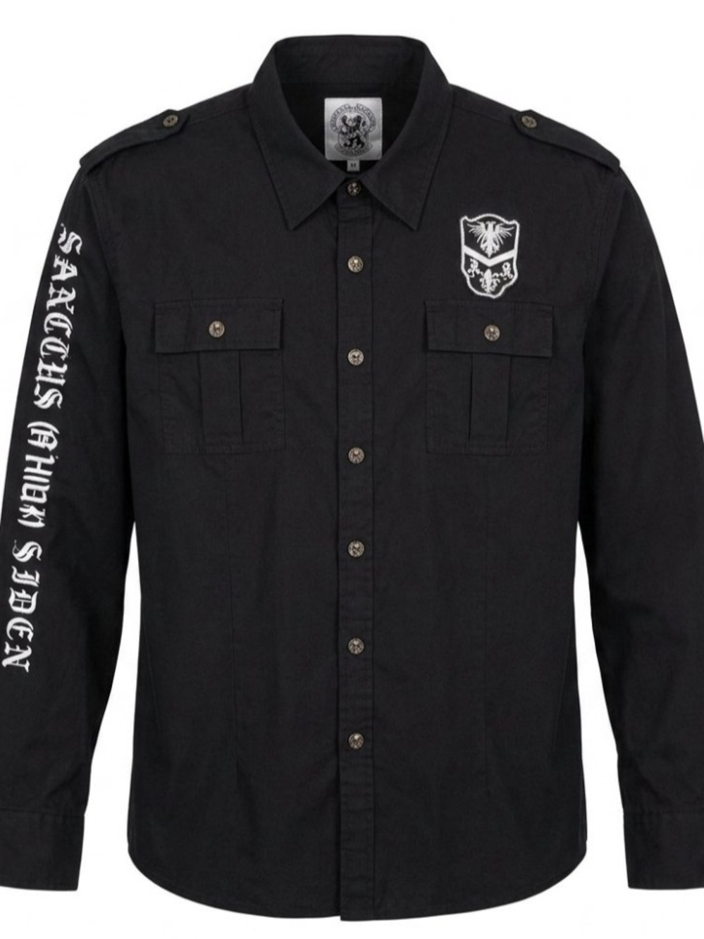 VTG AK:CESS Premium Gothic Military Shirt 3XL Black Embroidered Cross Y2K